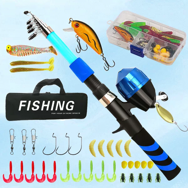 Cross-border hot selling children's road fishing rod portable telescopic fishing rod reel combination suit manufacturers wholesale