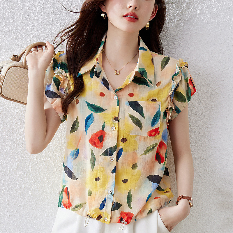 Silk Blouse for Women, New Summer Style, Printed Shirt, Loose Fit, Tummy-Covering, Fashionable and Stylish for Middle-Aged Moms, Made of Mulberry Silk Silk Blouse for Women, New Summer Style, Printed Shirt, Loose Fit, Tummy-Covering, Fashionable and Stylish for Middle-Aged Moms, Made of Mulberry Silk