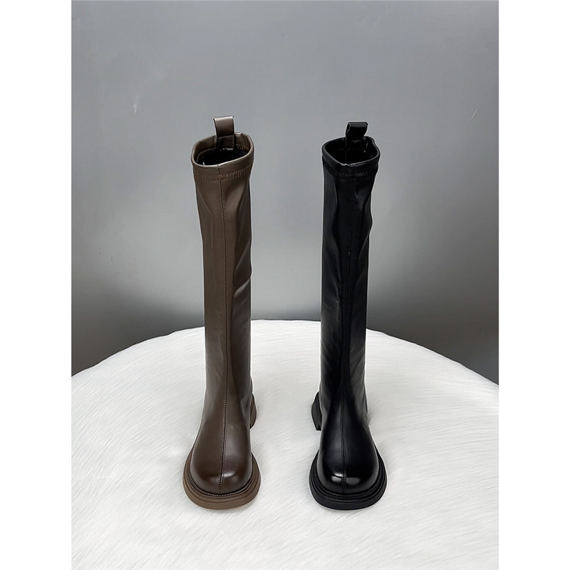 Genuine Leather Over-The-Knee Boots for Women 2025 New Spring and Autum Slim Flats Boots High Knight Boots Slim Boots