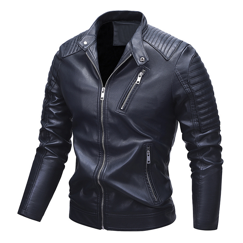 Giacca in pelle casual da uomo con cerniera, con cappuccio, tipo combinato, in velluto nero invernale, con collo alto_voghion.com