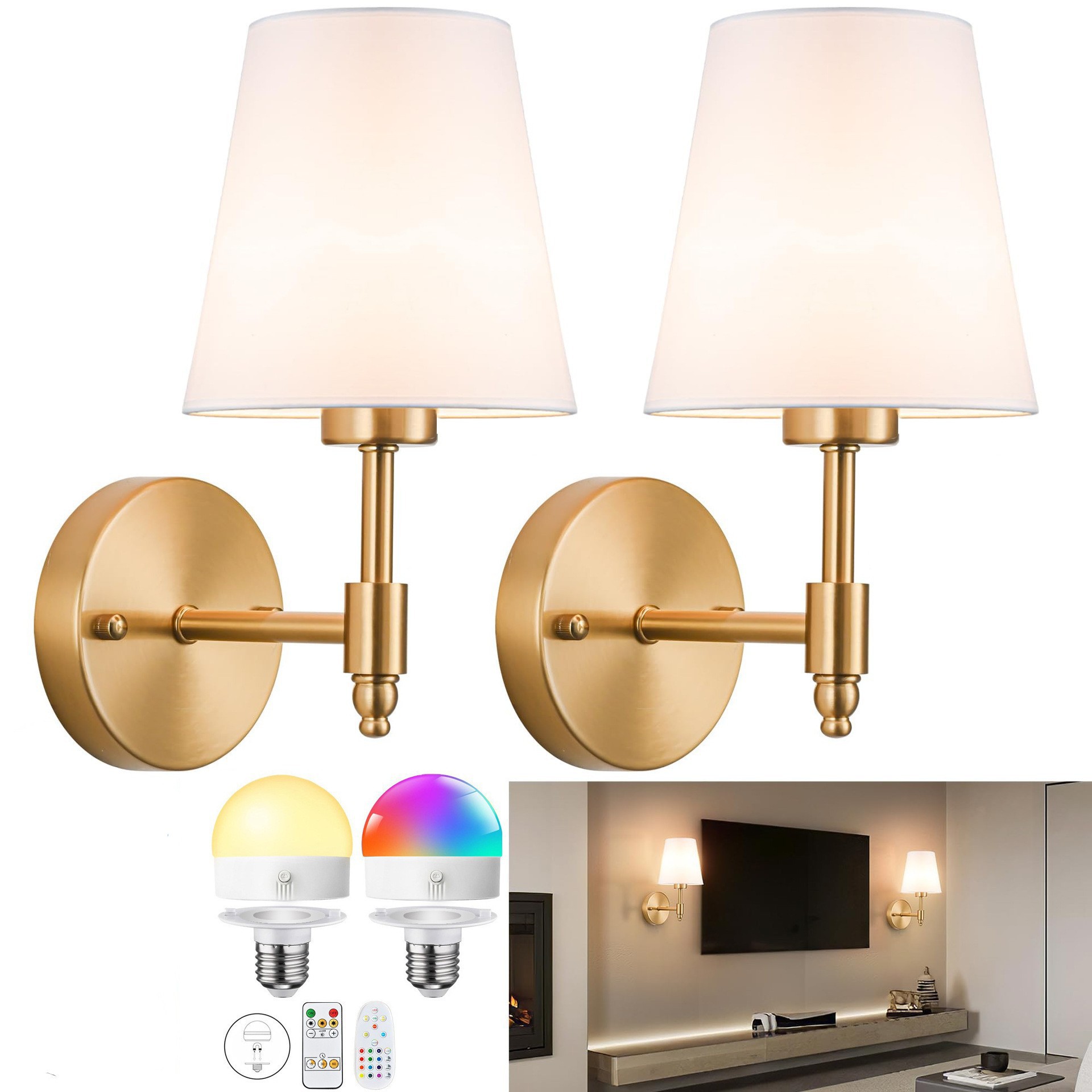 Luz de pared sin cableado transfronteriza americana dormitorio cabecera de cama luz de atmósfera decoración de sala de estar cubierta de lienzo recargable lámpara de pared atenuable