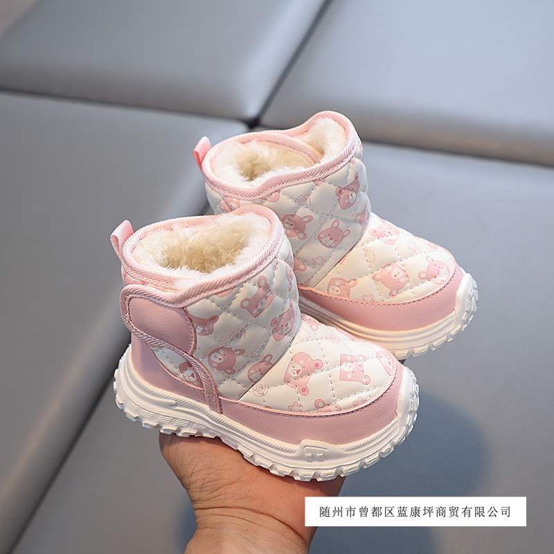 Xiaoliubao Kidsren's 2025 Four-Season Snow Boots for Girls Fleece-Lined Boys' Anti-Slip New Four-Season Large Cotton Wear-Resistant Cotton Shoes