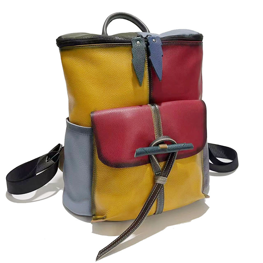 Women's Backpack, Hand Painted Cowhide Bucket Shoulder Bag_voghion.com