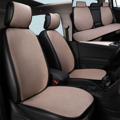 Car Seat Cushion, Suitable for All Seasons, Summer Imitation Linen Ventilation Seat Cushion That Won'T Get Hot in the Sun (Four Seasons Pad) - light-khaki-7-piece-set-rear-split-general