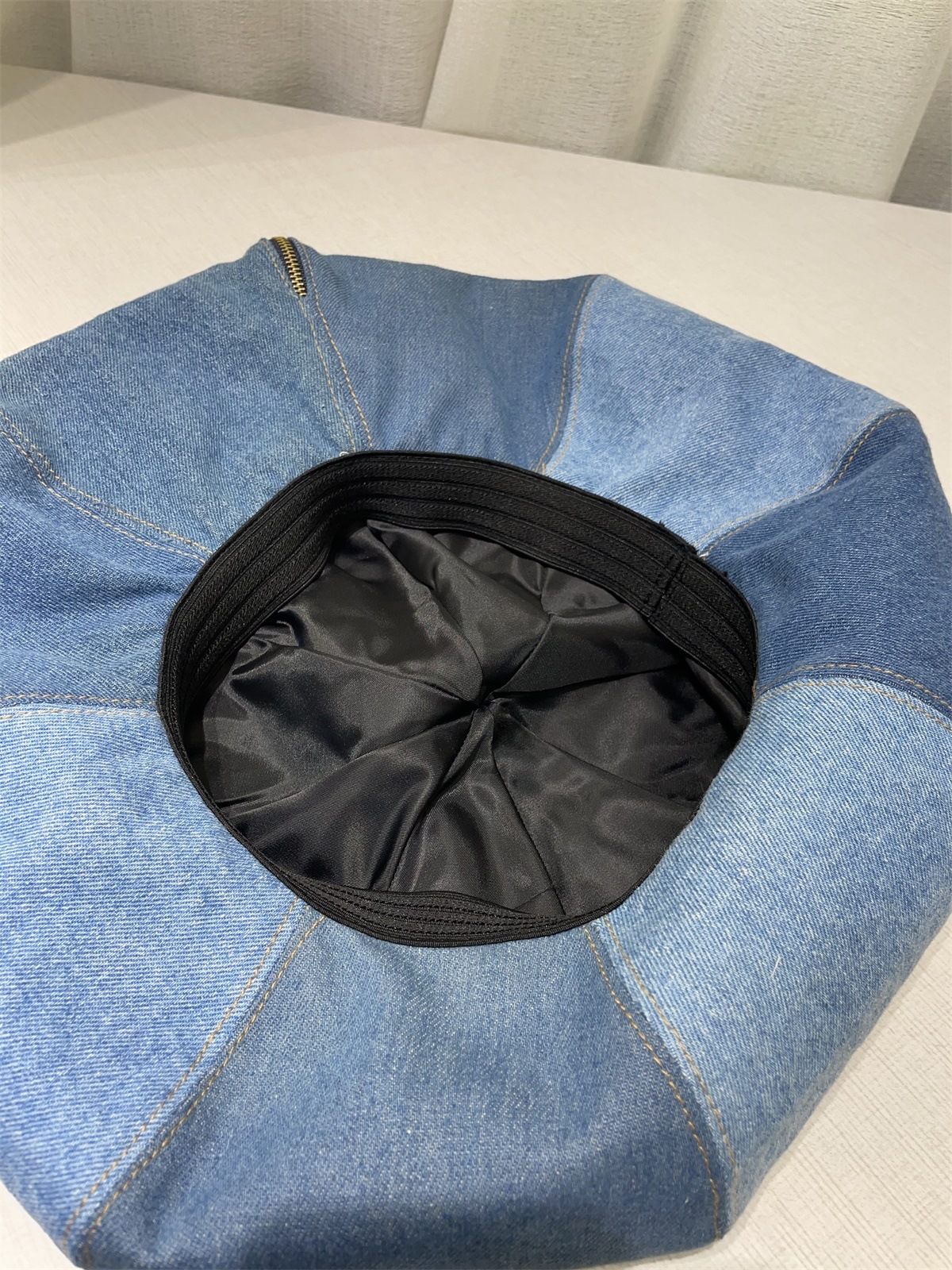 Washed Denim Niche Cloud Zip Beret Hat