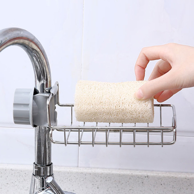 Kitchen Stainless Steel Faucet Storage Rack Household Non-Punch Wipe Sponge Brush Drying Rack Sink Storage Rack