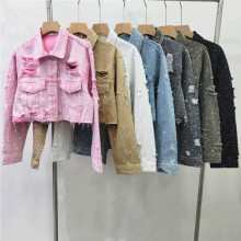 2025春季新款时尚炸街破洞满钻宽松短款牛仔外套女装洋气甜酷上衣