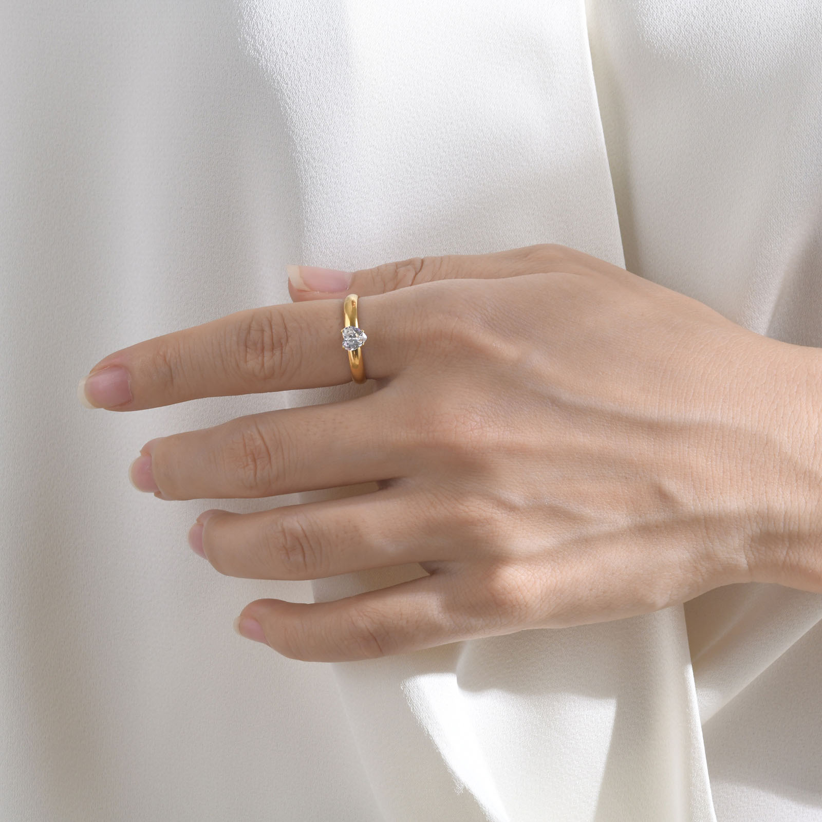 Fashion Heart Shape Titanium Steel Plating Inlay Zircon Rings 1 Piece