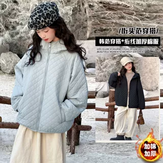 女童棉服2026秋冬新款儿童保暖简约连帽外套中大童加厚绗棉上衣潮