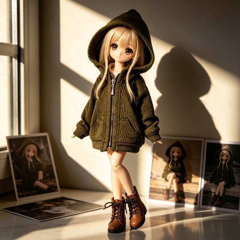 Ob24 1/6 Scale Azone Blythe Doll Clothes Pocket Hooded Zipper Sweatshirt Vintage-Style Jacket Doll Clothes in Three Colors
