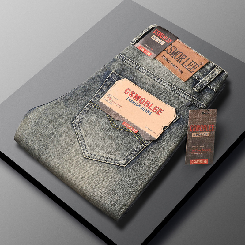 Spring and Autumn European Foreign Trade Discount Jeans Men's Yellow Mud Heavy Industry Straight Loose Nostalgic All-match Men's Long Pants Spring and Autumn European Foreign Trade Discount Jeans Men's Yellow Mud Heavy Industry Straight Loose Nostalgic All-match Men's Long Pants
