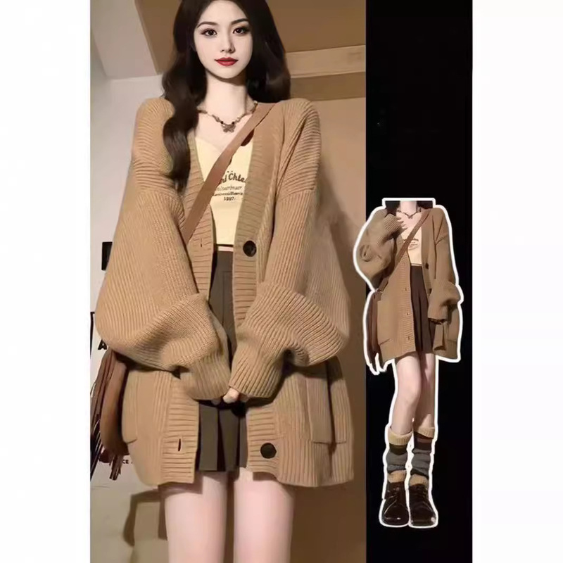 Soft and Lazy Style Autumn/Winter 2026 New Loose Coat Korean Style Outfit Knit Sweater Women's Lazy Style Cardigan