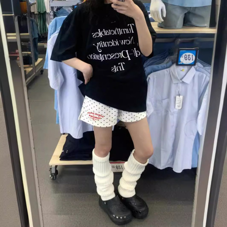 字母刺绣波点运动短裤女夏季薄款宽松A字居家睡裤休闲外穿热裤子