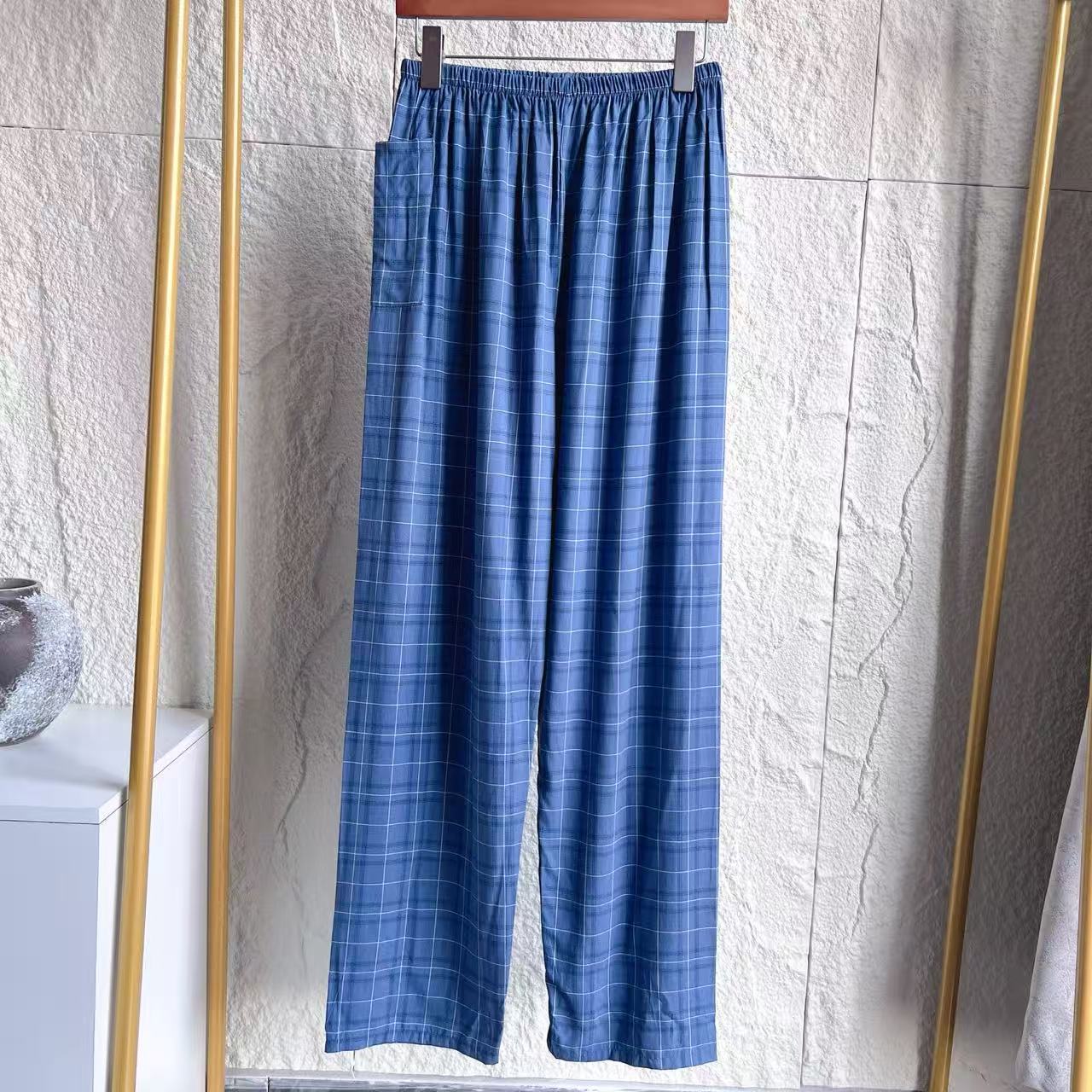 남성용 긴 바지 스타일 20, 블루 체크