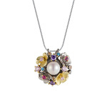 泰可泰S925银人工淡水珍珠圆珠花朵吊坠女欧美复古风个性设计项链