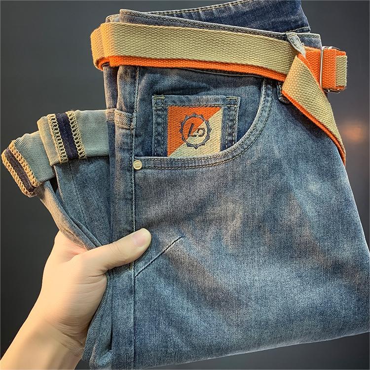 Printemps et automne nouveaux jeans haut de gamme pour hommes marque élastique brodé minceur petite jambe édition coréenne tendance Ins neuf_voghion.com