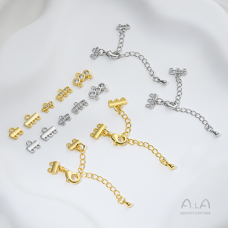 Color-retaining 18K copper plated real gold two-hanging three-hanging tassel pendant accessories double-row three-row pearl finishing buckle extension chain