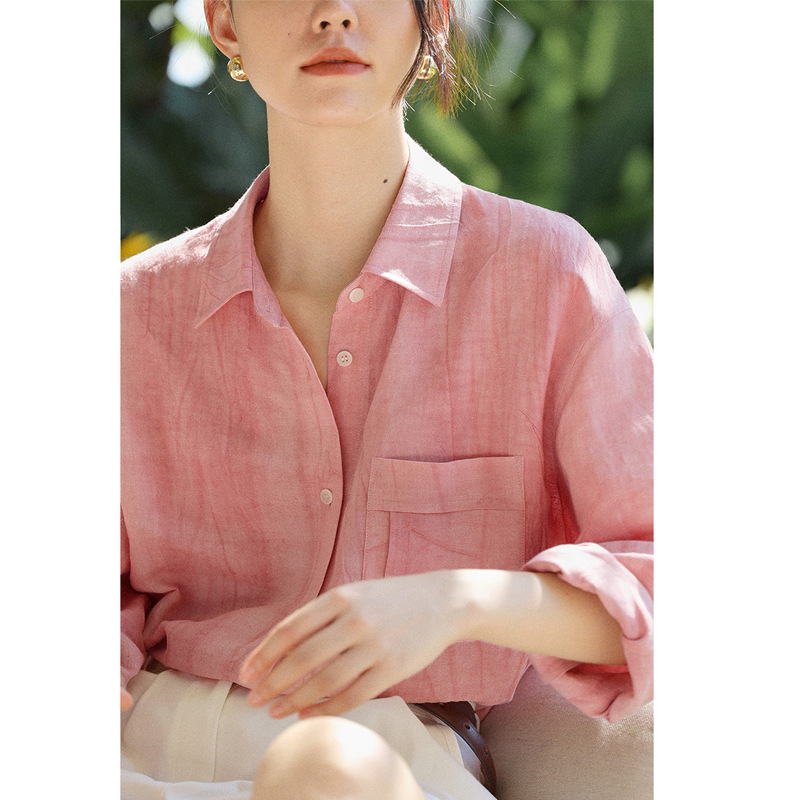 Letter from Spring Handmade Fried Pink Long Sleeve Loose Shirt Women's Early Spring Slim Top