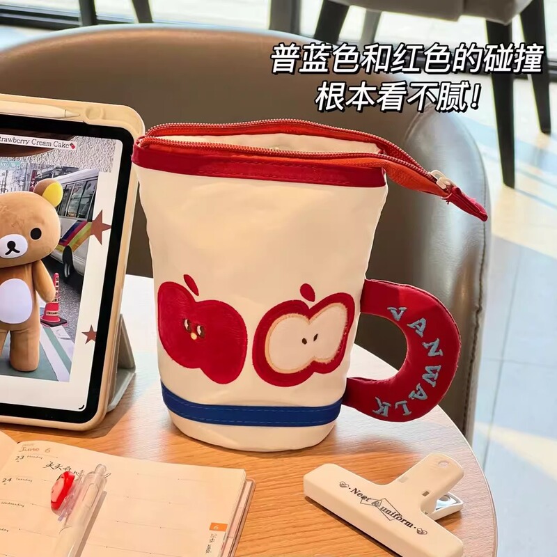 ins可爱苹果笔袋创意杯子笔袋高颜值学生大容量铅笔筒文具收纳袋|undefined