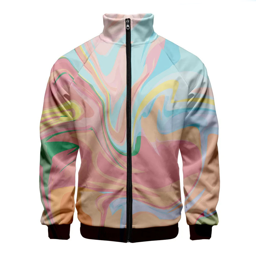 Temperamento colorido impresión digital 3d ventas directas de fábrica comercio exterior versión coreana de la chaqueta de cuello alto con cremallera delgada MF10