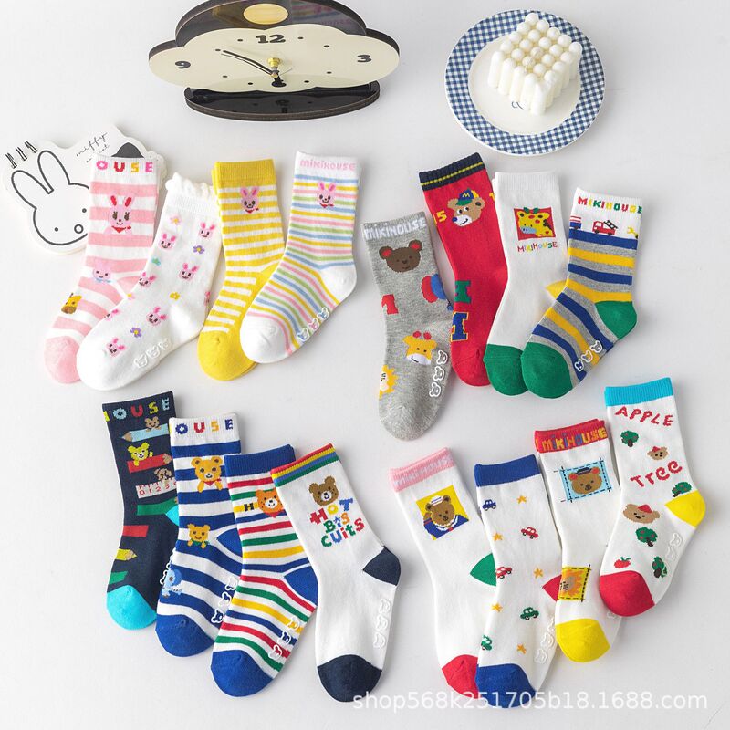 (Japanese Style in Stock) Miki Spring and Autumn Children's Socks, Cotton Baby Socks, Sweat-Absorbent and Breathable, Popular Trendy Socks