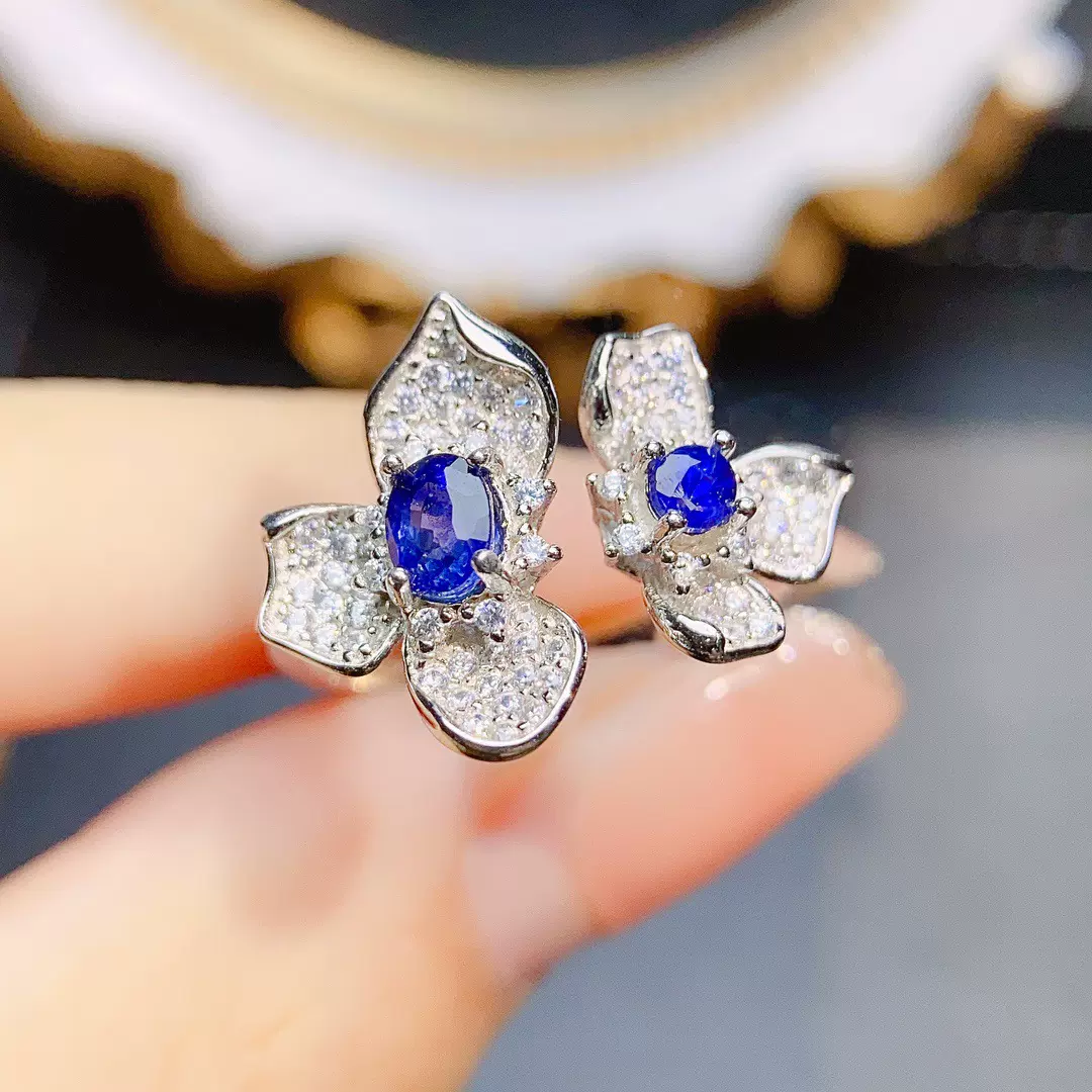 工厂批发爆款天然蓝宝石戒指S925银镶嵌主石3*3热销欧美一件代发