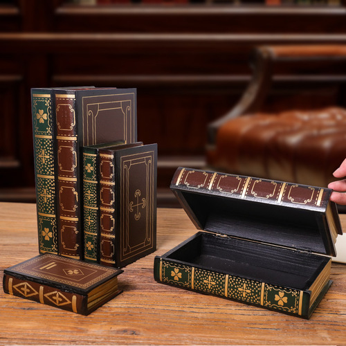 American retro wooden simulated books, fake book ornaments, interior decorations, room home living room, creative wine cabinet furnishings