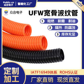 厂家批发UFW PA阻燃内壁超平波纹管双螺纹加强筋穿线宽谷波纹管