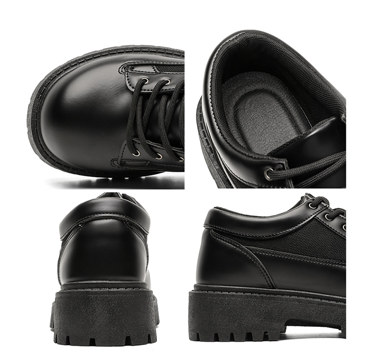 Baskets Derby pour homme ShoeVault, semelle épaisse rehaussante, noires, style britannique décontracté, chaussures de sport en cuir et mesh respirant pour l'été_voghion.com