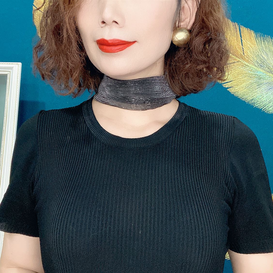 블랙 실버 그레이-화려한 마그네틱 버클 실크 스카프