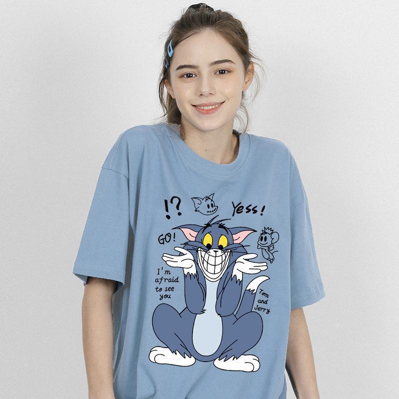Tom and Jerry T-Shirt Summer Tom Cat Jerry Mouse Loose Cotton Couple Outfit Huashaobei Same Style Short-Sleeved Clothes 12