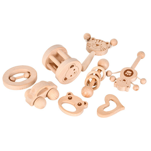 Newborn baby toys 100-day wooden gift box for full-month baby comfort bear hand rattle for teeth grinding and chewing