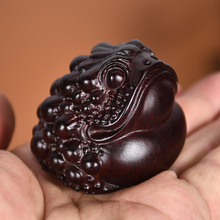 黑檀木雕三足金蟾手把件招财金蟾蜍工艺品随身文玩把件红木工艺品