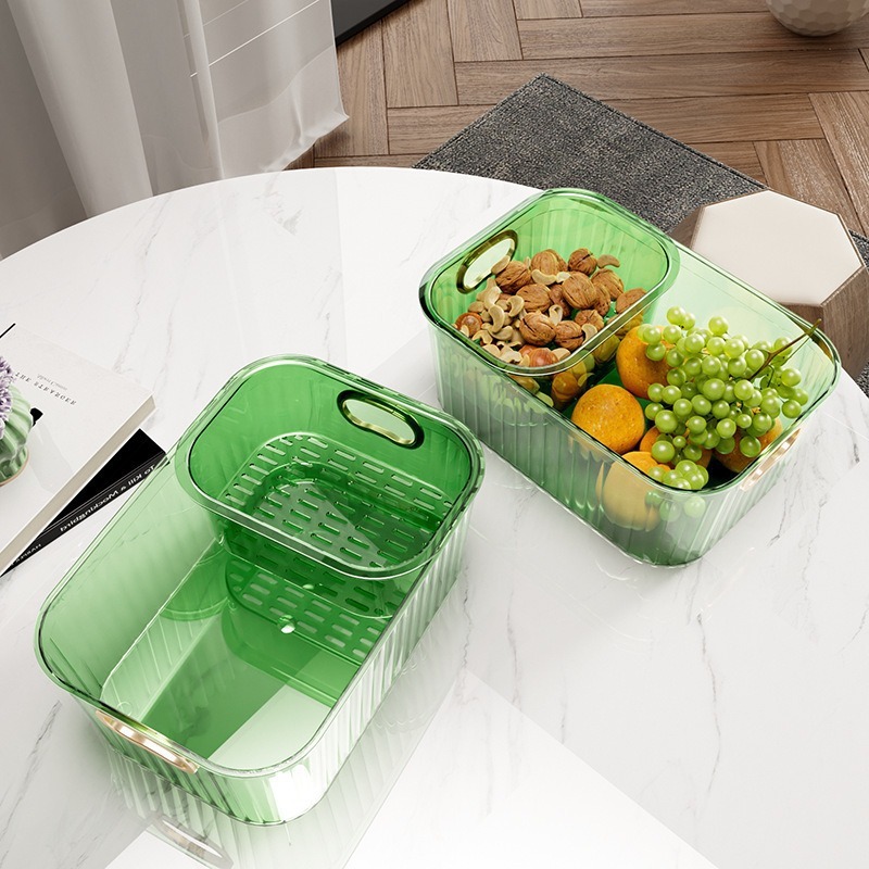 Bandeja de frutas de doble capa perezosa, canasta de drenaje de lujo ligero, bandeja de almacenamiento de dulces y bocadillos en la sala de estar, dispositivo de caja de semillas de melón