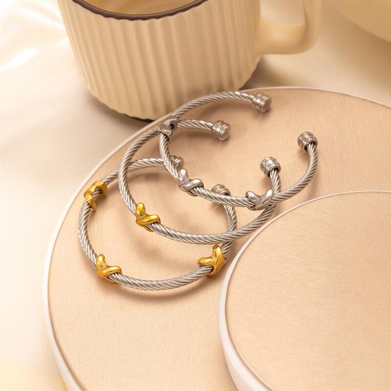 European and American ins trend titanium steel personality twist steel wire 4MM open X Joker bracelet stainless steel wholesale women European and American ins trend titanium steel personality twist steel wire 4MM open X Joker bracelet stainless steel wholesale women