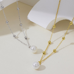 2022 New Transfer Bead Necklace Women's Light Luxury Niche Design Sense Pearl Clavicle Chain Shake Tone Live Same Style