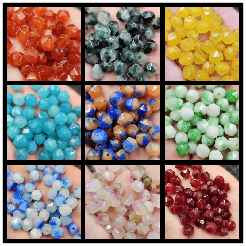 18色翠玉飘花玉多棱珠玉石散珠青金蓝糖色紫罗兰东陵玉宝蓝切面珠