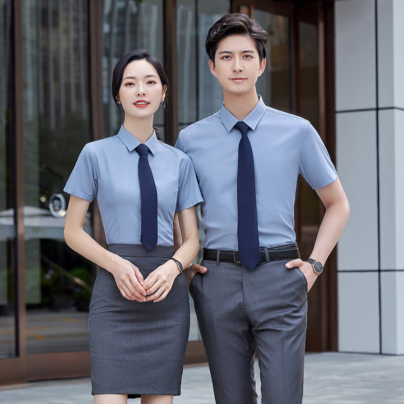 White Short-Sleeved Shirts for Men and Women, Summer Bamboo Fiber Material Shirts, Work Clothes, Office Customer Service, Professional Formal Wear White Short-Sleeved Shirts for Men and Women, Summer Bamboo Fiber Material Shirts, Work Clothes, Office Customer Service, Professional Formal Wear