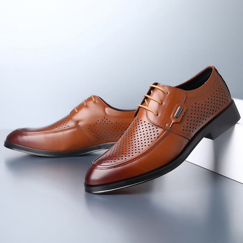 布洛克皮鞋男韓版潮流百搭尖頭系帶潮鞋英倫商務正裝鏤空休閒男鞋