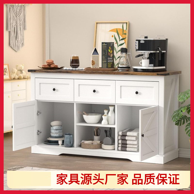 Modern Barn Door Storage Cabinet with Drawers Practical Cabinet Farmhouse Buffet 3-Drawer Cabinet with Storage Room