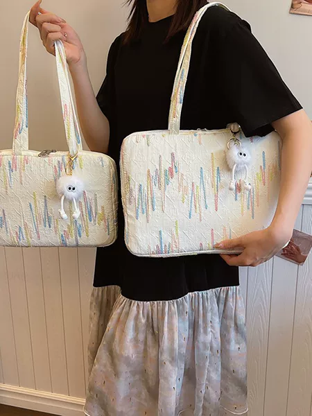 Colorful striped jacquard computer tote bag, fashionable commuter handbag, large-capacity anti-drop laptop bag