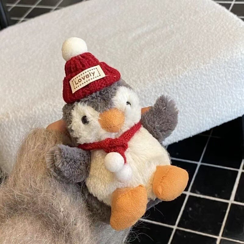Cute Cartoon Peanut Penguin Scarf Doll Pendant Bag Pendant Plush Keychain Small Doll Birthday Gift