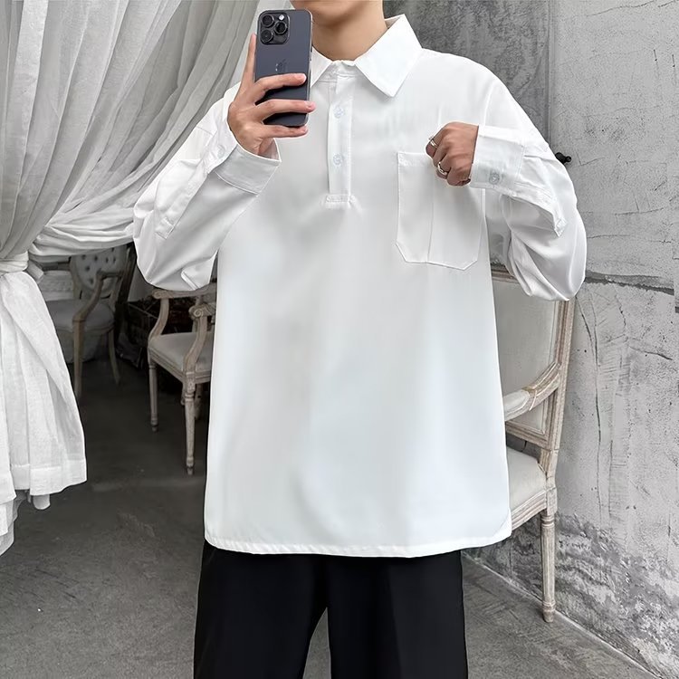 Nuevo 2024 polos de tres colores para hombres, tendencia suelta, camiseta de manga larga de todo fósforo, top de primavera para niños