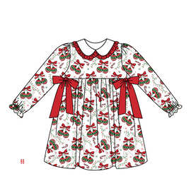 欧美童装精品店外贸批发女孩圣诞色彩灯蝴蝶结新款长袖连衣裙