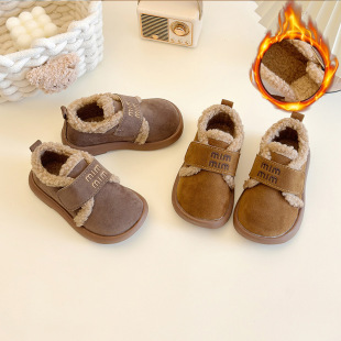 2024 Winter New Children's Shoes Cute Mao Mao Shoes Girls Velcro Cotton Shoes Boys Soft Sole Baby Shoes fleece-lined Shoes