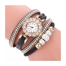 韩版时尚潮流手链表镶钻休闲绕圈手表速卖通小众个性珍珠钻石英表