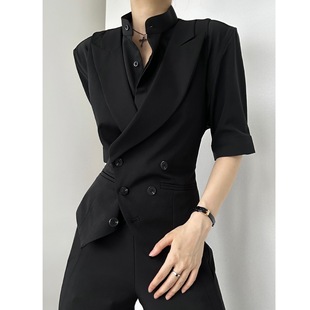 Asae Black Suit Vest, Handsome Men and Women, Neutral Style, High-End Gun Lapel Collar, Casual Slim Vest Vest
