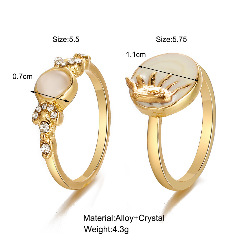 Luxurious Moon Alloy Plating Rhinestones Rings 2 Piece Set