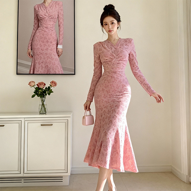 C-4628# 名媛气质粉色蕾...