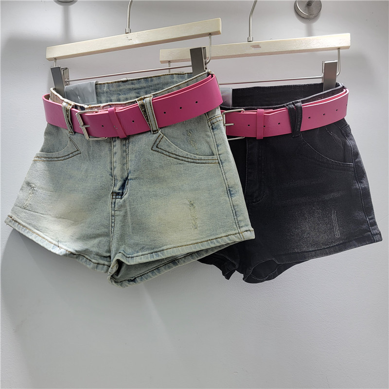 Falda Corta de Mezclilla en A de Tiro Bajo Estilo Retro Lavado para Moda Urbana